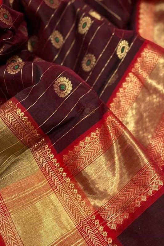 Elegant Maroon Chanderi Silk Saree - Luxurion World