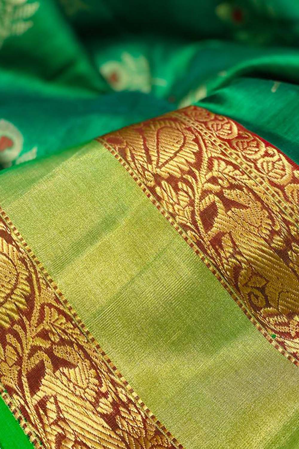 Green Chanderi Handloom Pure Katan Silk Saree - Luxurion World