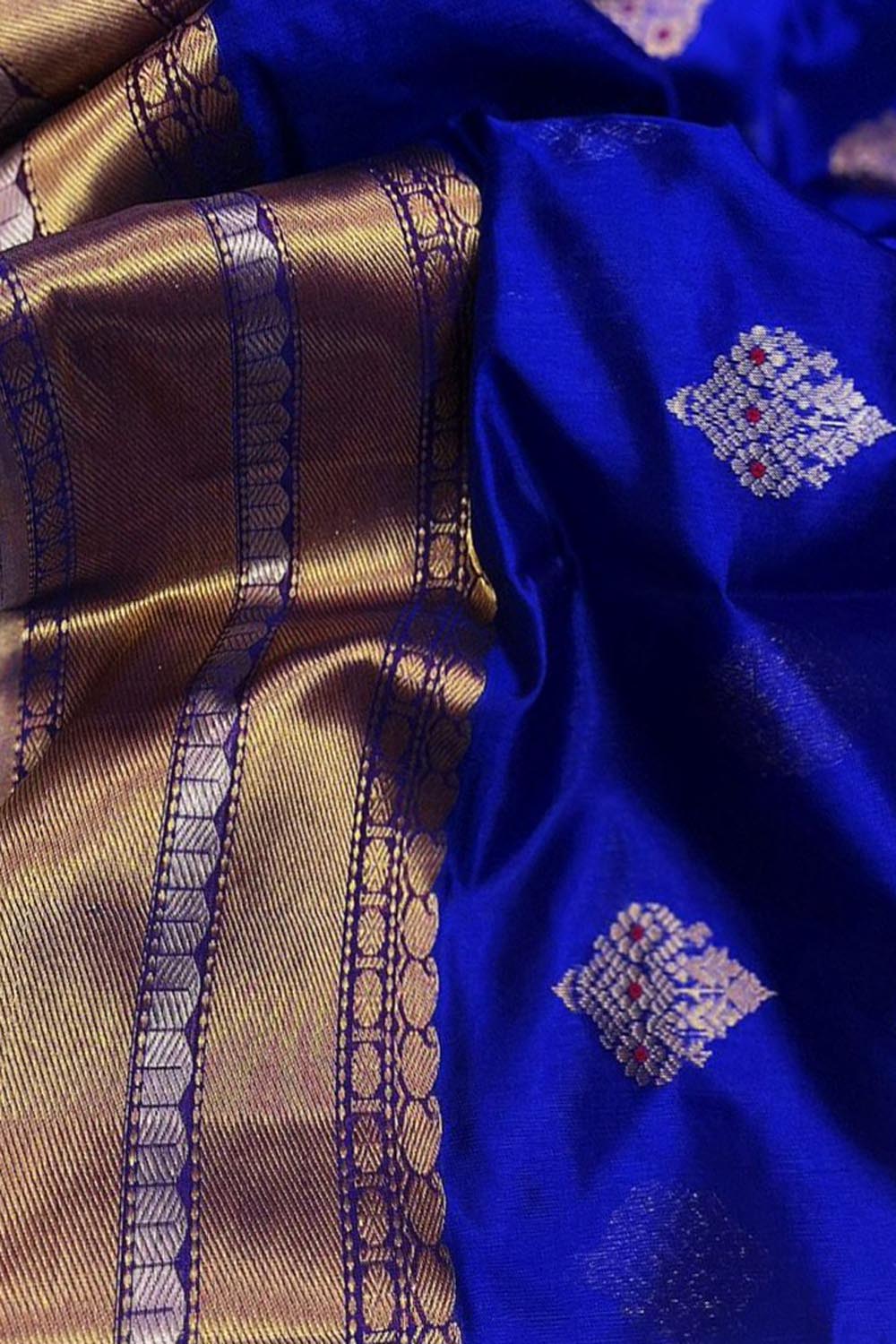 Blue Chanderi Handloom Pure Katan Silk Saree - Luxurion World