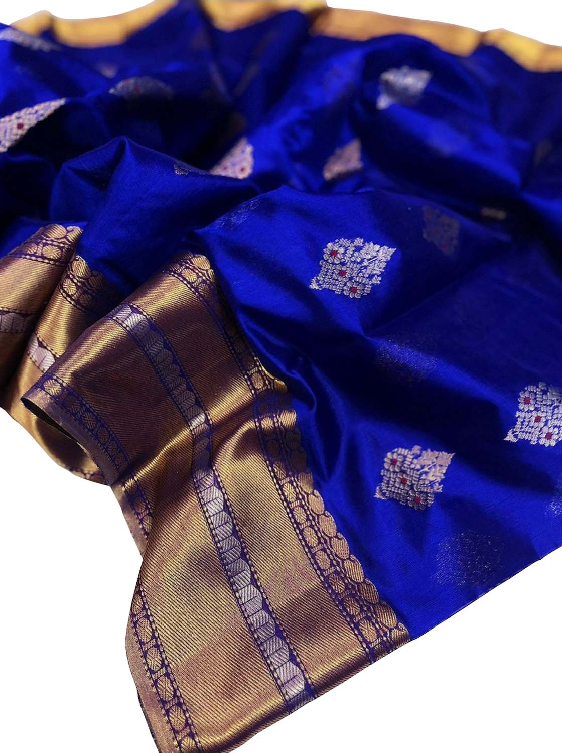 Blue Chanderi Handloom Pure Katan Silk Saree - Luxurion World