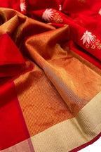 Stunning Red Chanderi Handloom Silk Saree - Luxurion World