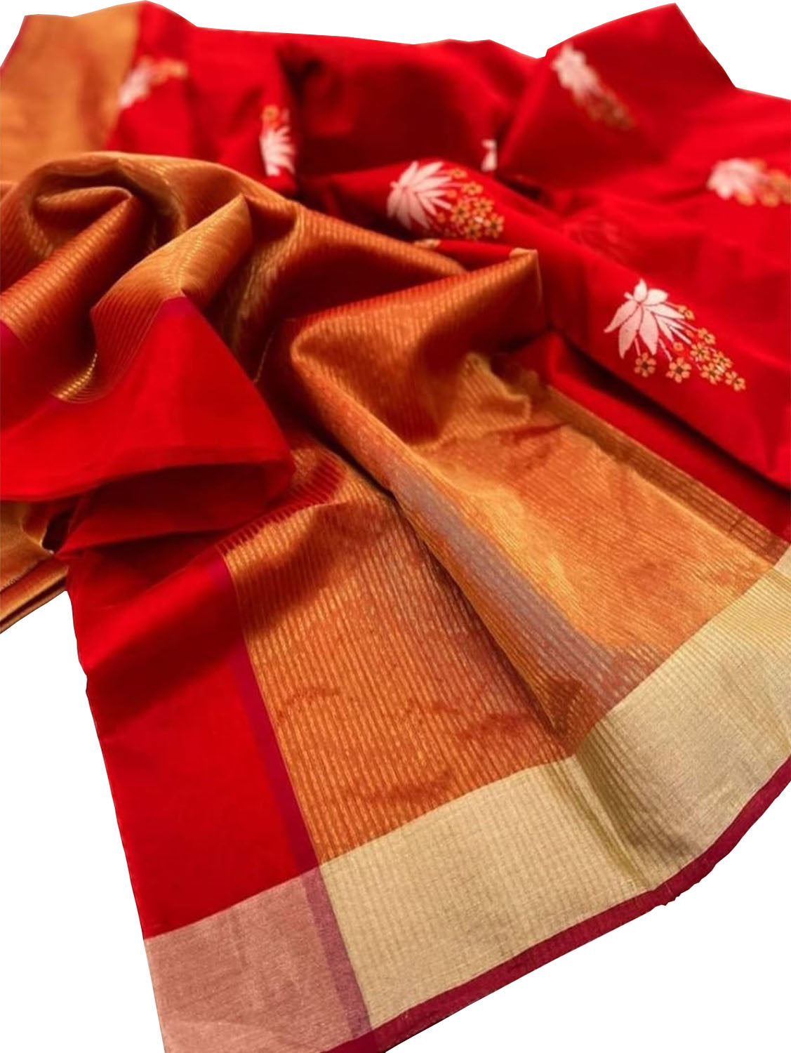 Stunning Red Chanderi Handloom Silk Saree - Luxurion World