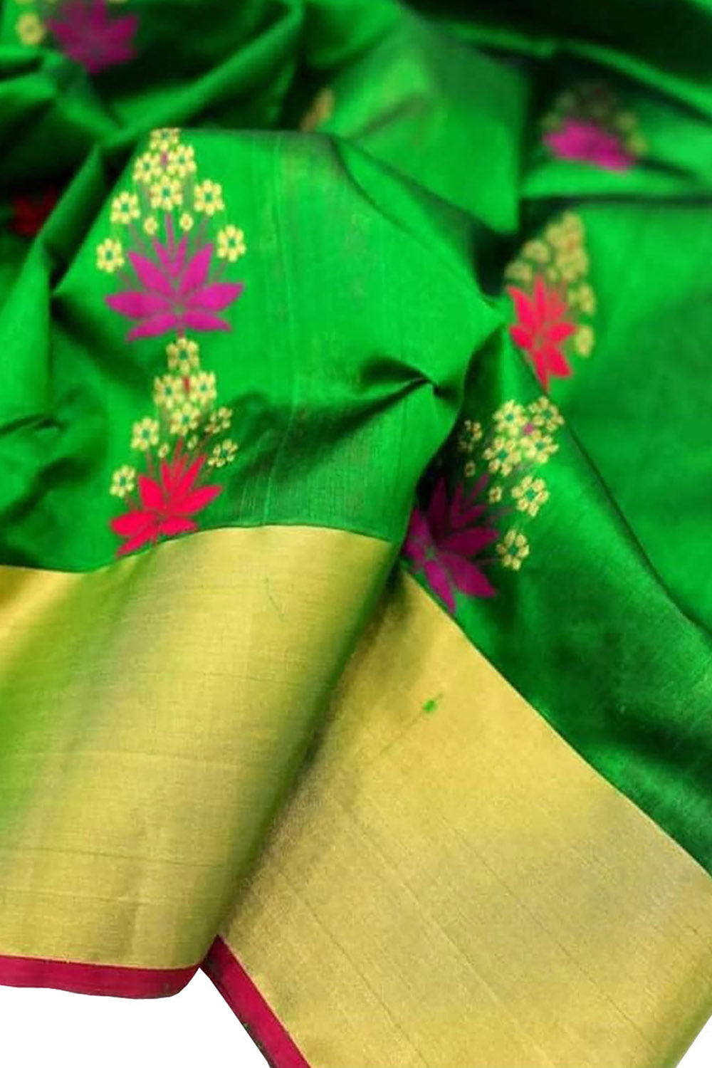 Green Chanderi Handloom Pure Katan Silk Saree - Luxurion World