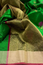 Green Chanderi Handloom Pure Katan Silk Saree - Luxurion World