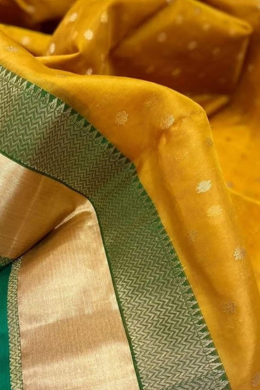 Orange Chanderi Handloom Katan Silk Saree - Luxurion World
