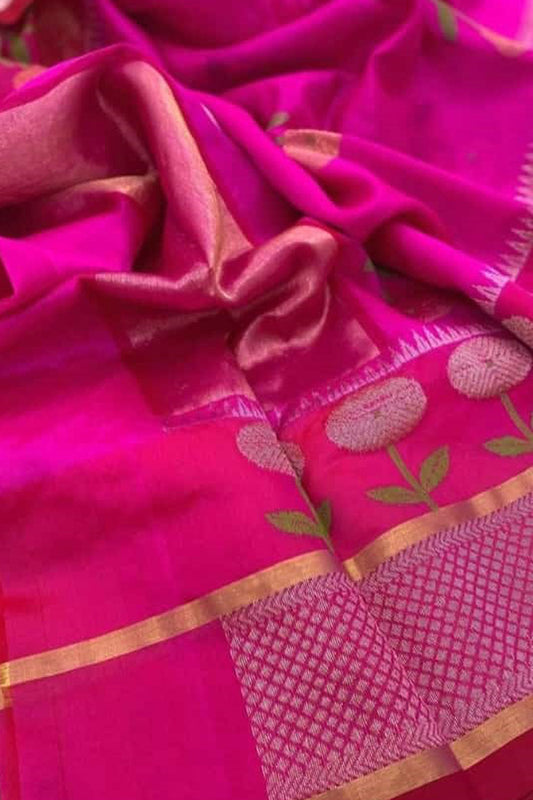 Beautiful Pink Chanderi Handloom Silk Saree - Luxurion World