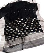 Exquisite Black Chanderi Silk Cotton Saree - Luxurion World