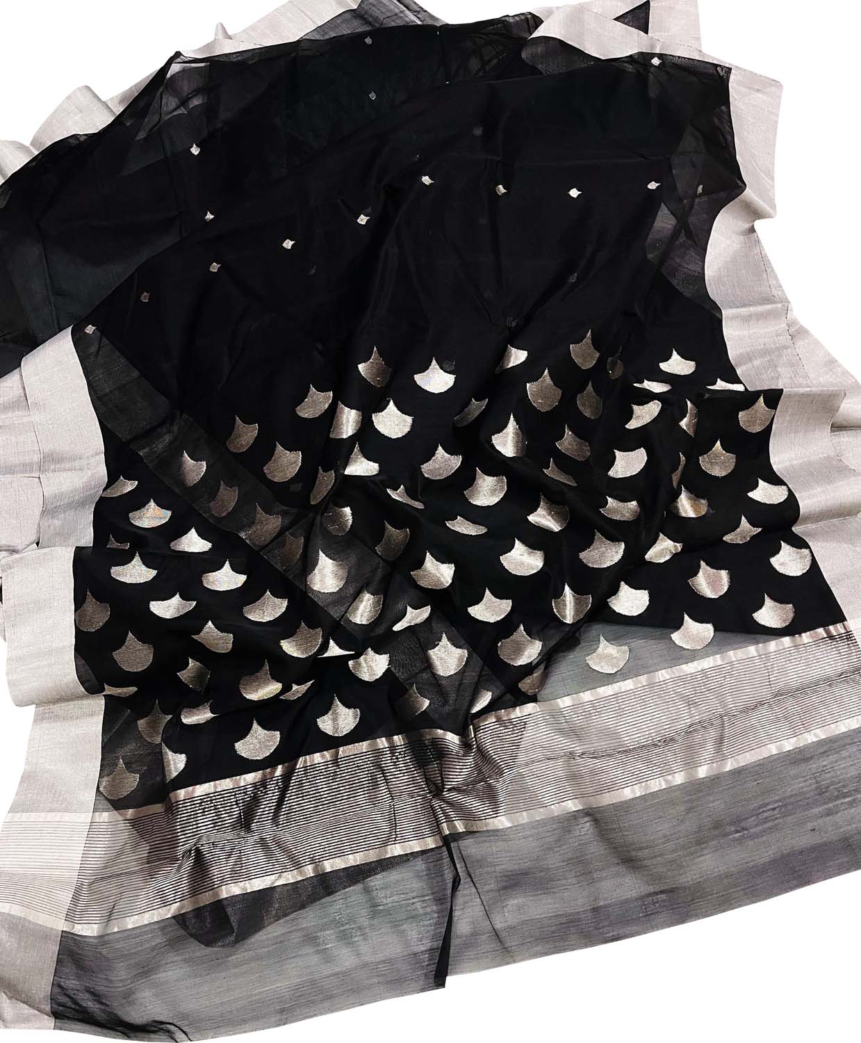 Exquisite Black Chanderi Silk Cotton Saree - Luxurion World