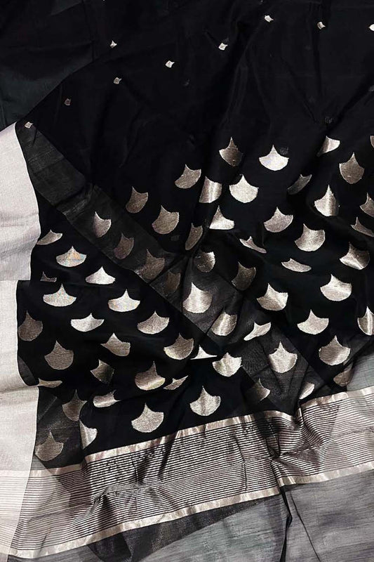 Exquisite Black Chanderi Silk Cotton Saree - Luxurion World