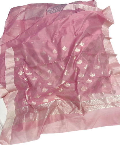 Exquisite Pink Chanderi Silk Cotton Saree - Luxurion World