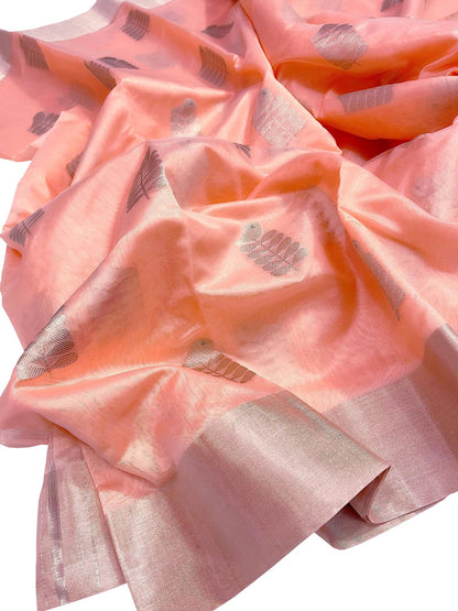 Vibrant Orange Chanderi Silk Saree - Handloom Beauty - Luxurion World