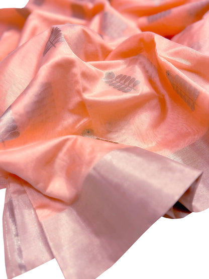 Vibrant Orange Chanderi Silk Saree - Handloom Beauty - Luxurion World