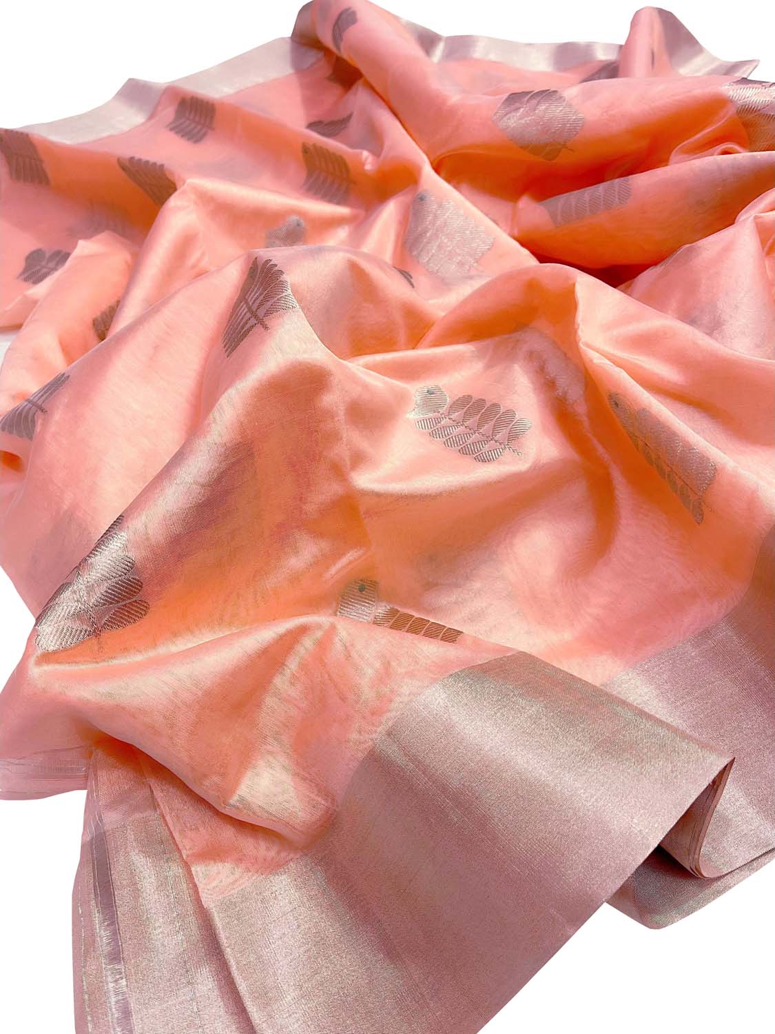 Vibrant Orange Chanderi Silk Saree - Handloom Beauty - Luxurion World