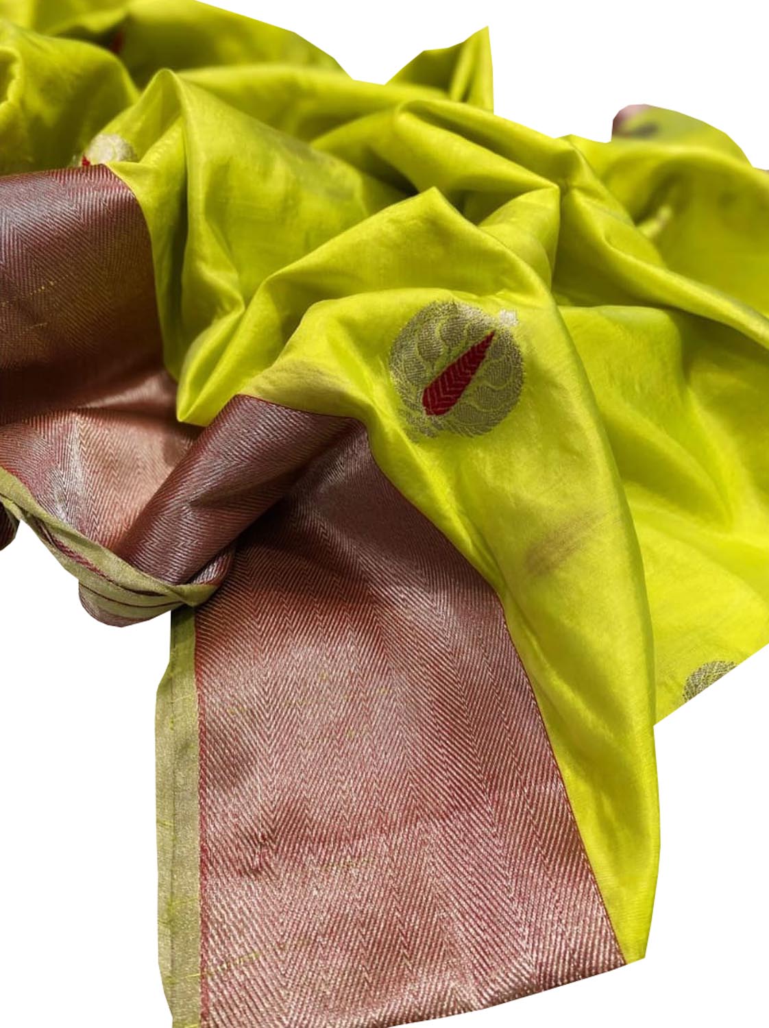 Ethically Made Green Silk Saree: Chanderi Handloom - Luxurion World