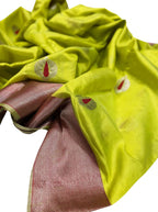 Ethically Made Green Silk Saree: Chanderi Handloom - Luxurion World