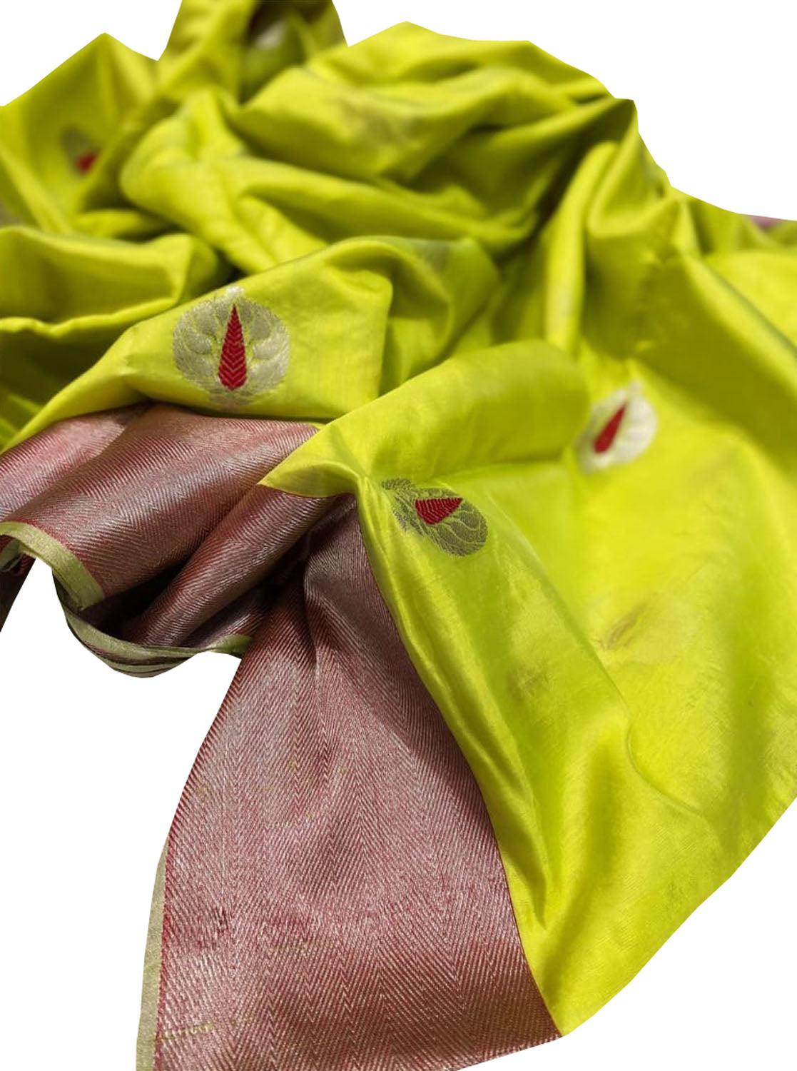 Ethically Made Green Silk Saree: Chanderi Handloom - Luxurion World