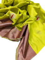 Ethically Made Green Silk Saree: Chanderi Handloom - Luxurion World