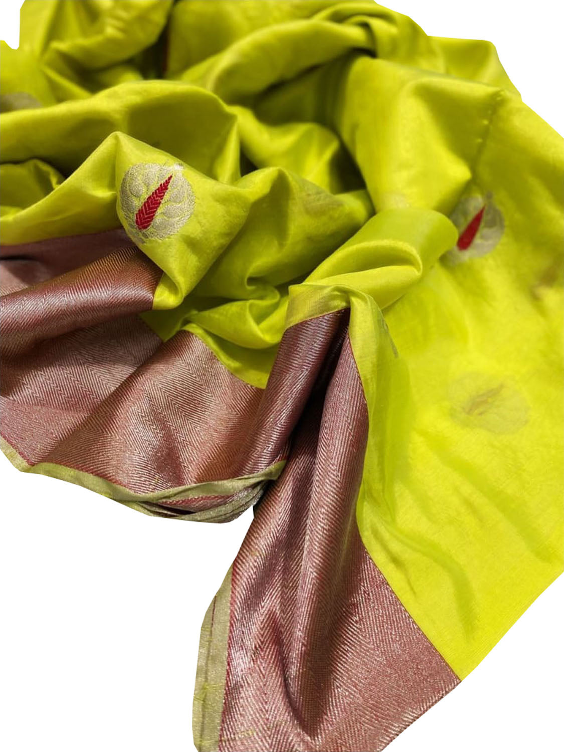 Ethically Made Green Silk Saree: Chanderi Handloom - Luxurion World