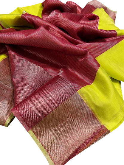Ethically Made Green Silk Saree: Chanderi Handloom - Luxurion World
