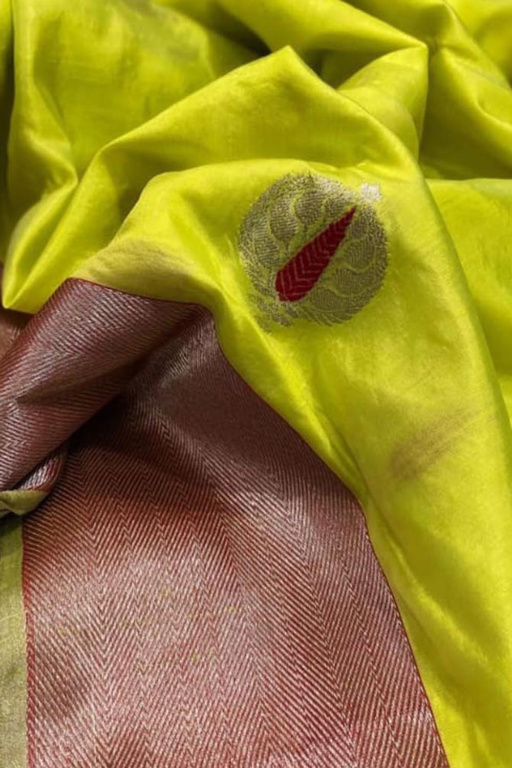 Ethically Made Green Silk Saree: Chanderi Handloom - Luxurion World