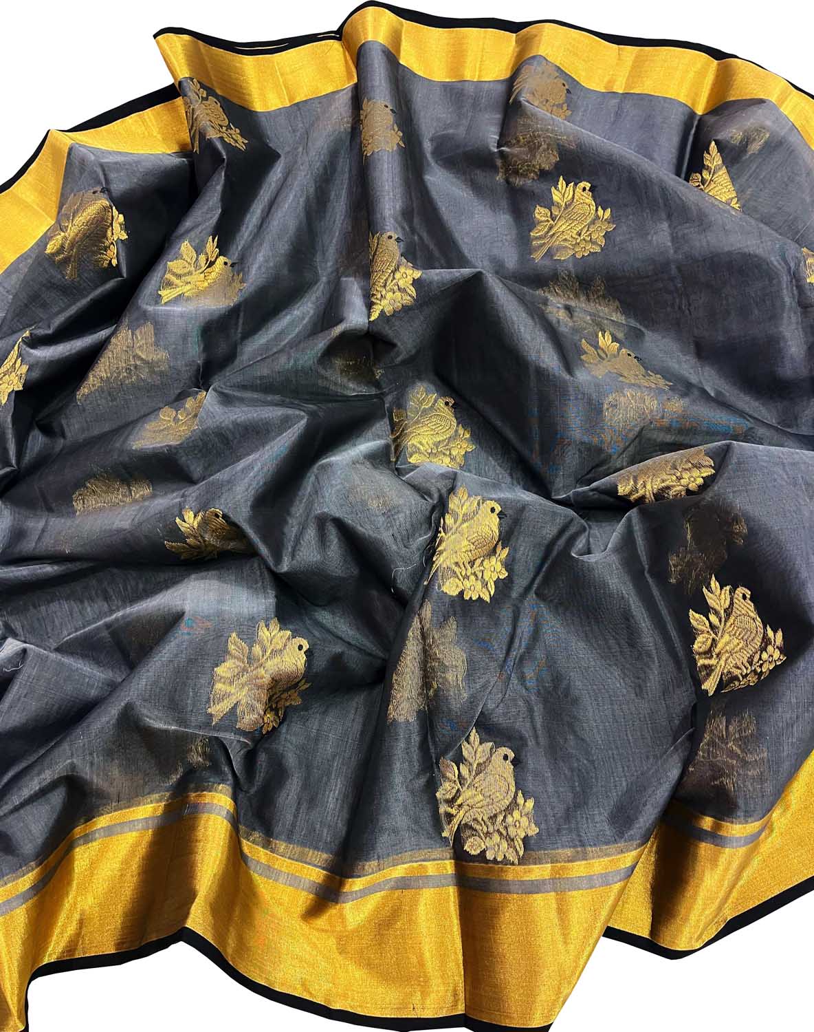 Elegant Grey Chanderi Silk Cotton Saree - Luxurion World