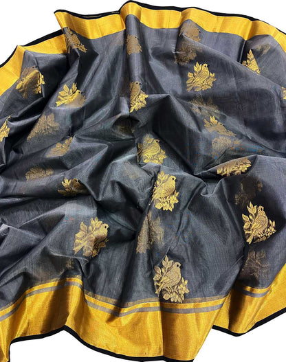 Elegant Grey Chanderi Silk Cotton Saree - Luxurion World