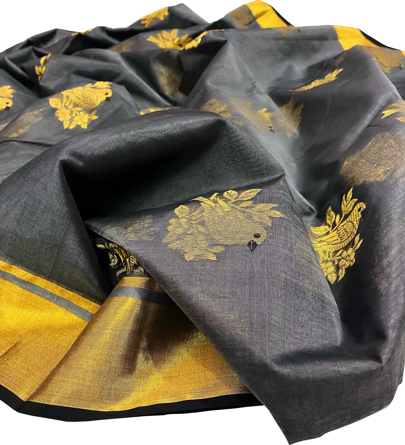 Elegant Grey Chanderi Silk Cotton Saree - Luxurion World