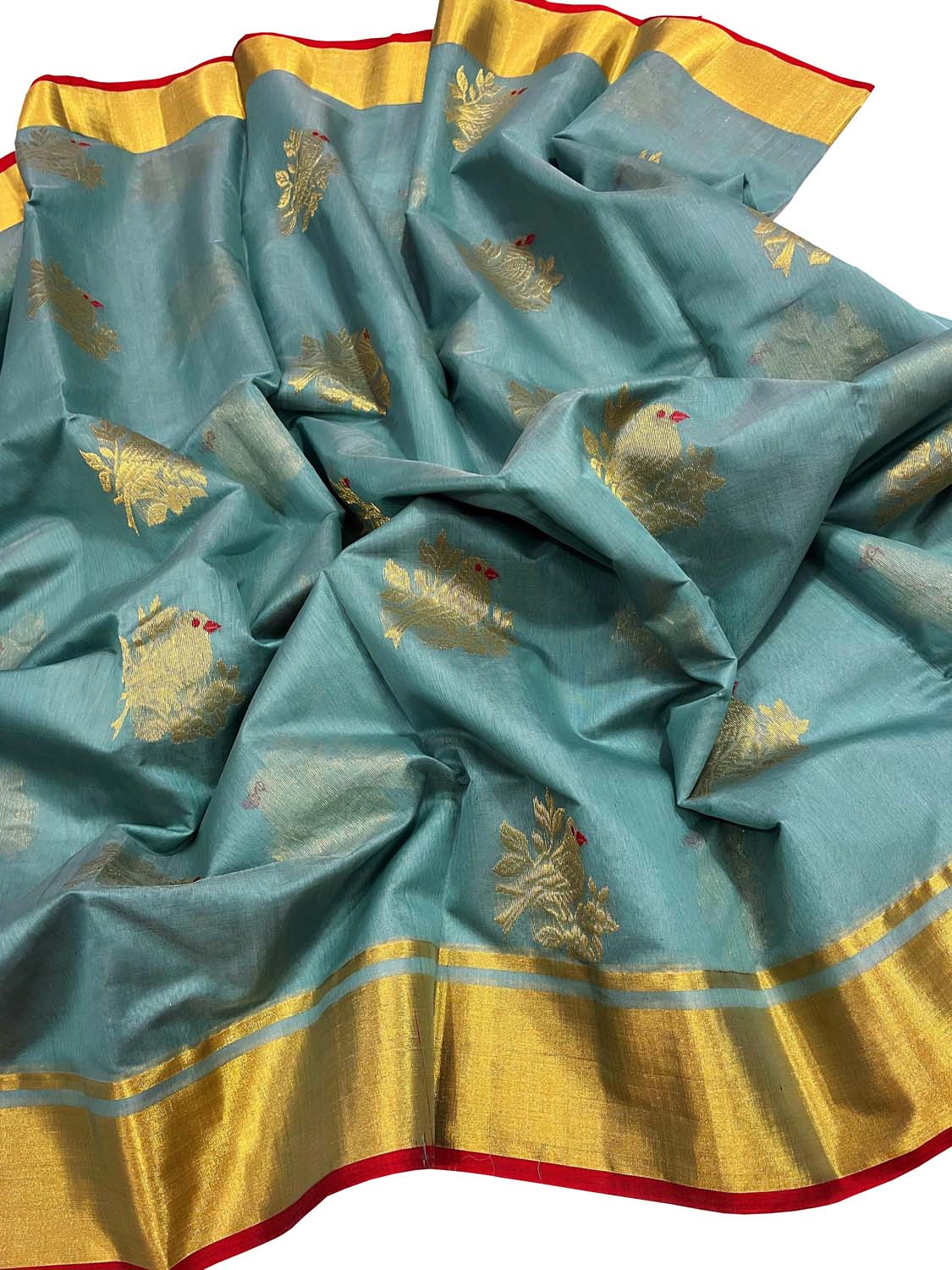 Blue Chanderi Handloom Silk Cotton Saree - Luxurion World
