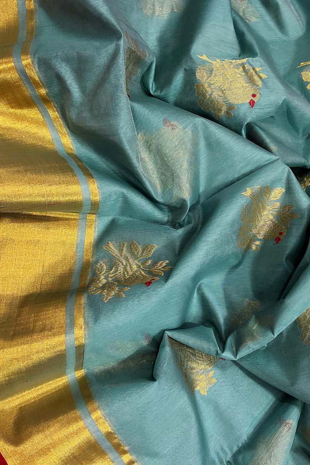 Blue Chanderi Handloom Silk Cotton Saree - Luxurion World