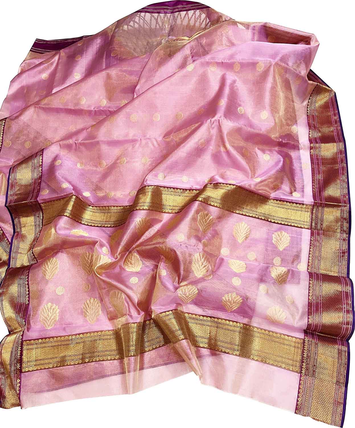 Exquisite Pink Chanderi Handloom Tissue Silk Saree - Luxurion World