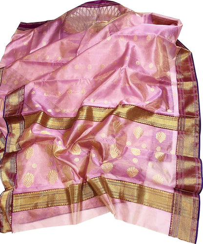 Exquisite Pink Chanderi Handloom Tissue Silk Saree - Luxurion World