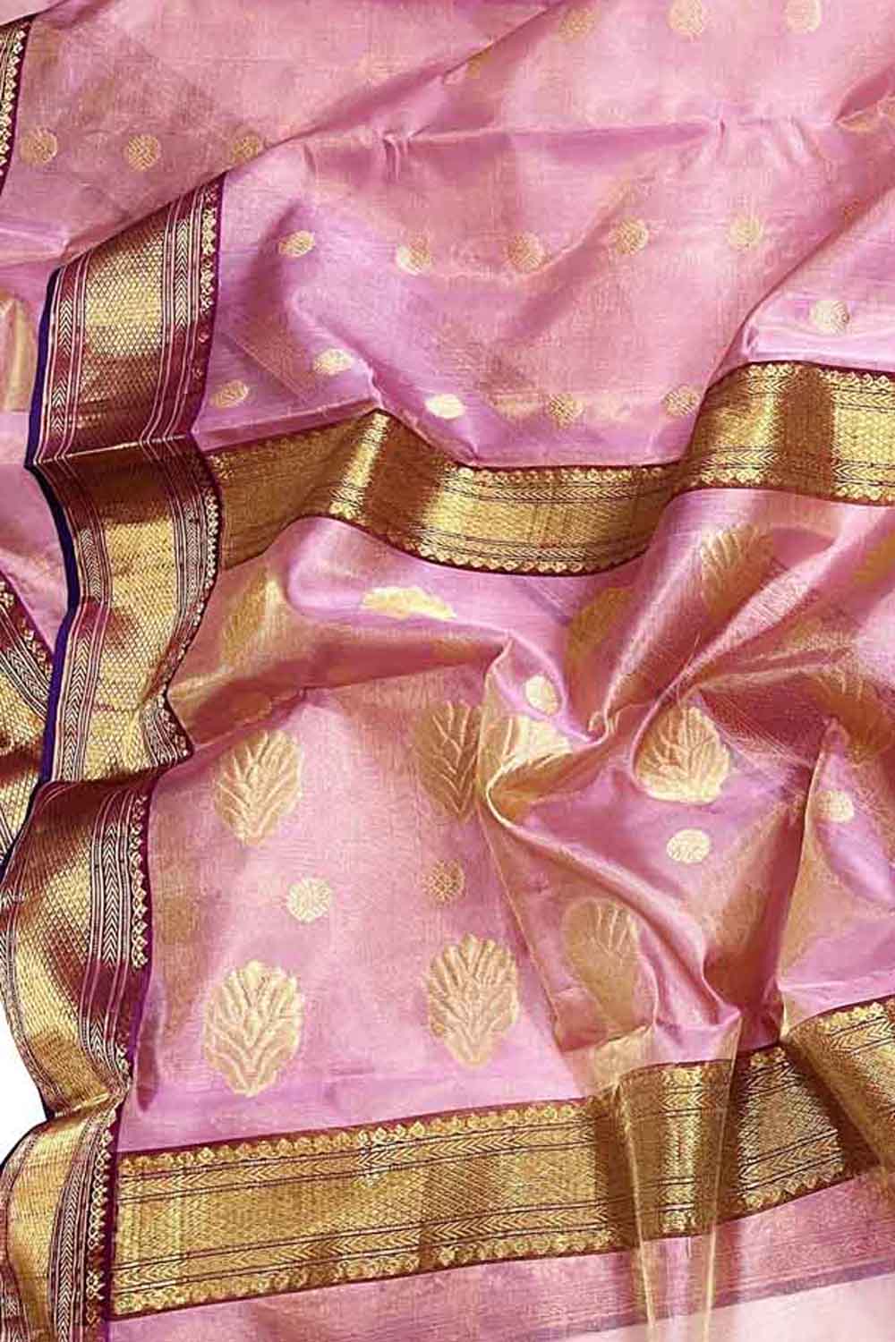 Exquisite Pink Chanderi Handloom Tissue Silk Saree - Luxurion World