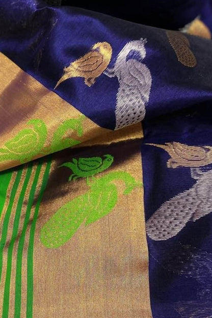 Blue Chanderi Handloom Silk Saree - Elegant and Pure - Luxurion World