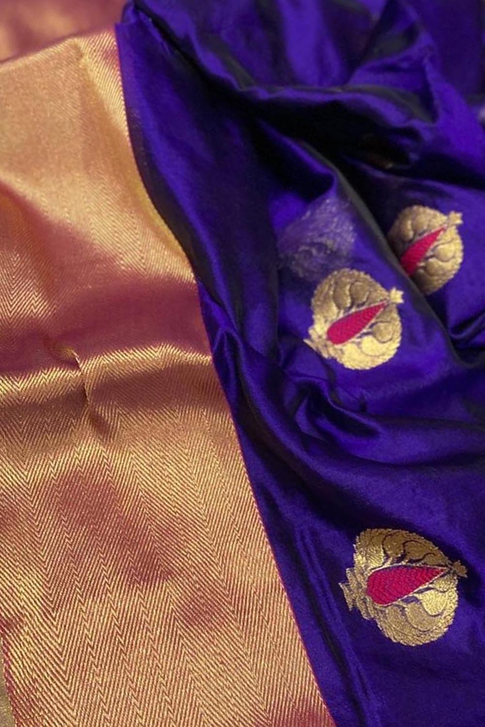 Royal Blue Chanderi Silk Saree - Handloom Elegance - Luxurion World