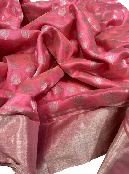 Beautiful Pink Chanderi Silk Saree - Handloom Perfection - Luxurion World
