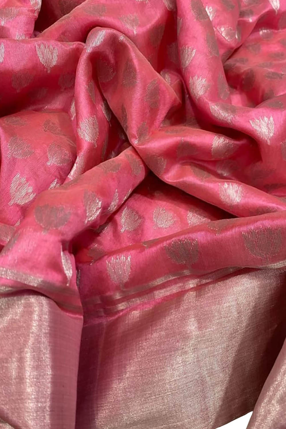 Beautiful Pink Chanderi Silk Saree - Handloom Perfection - Luxurion World