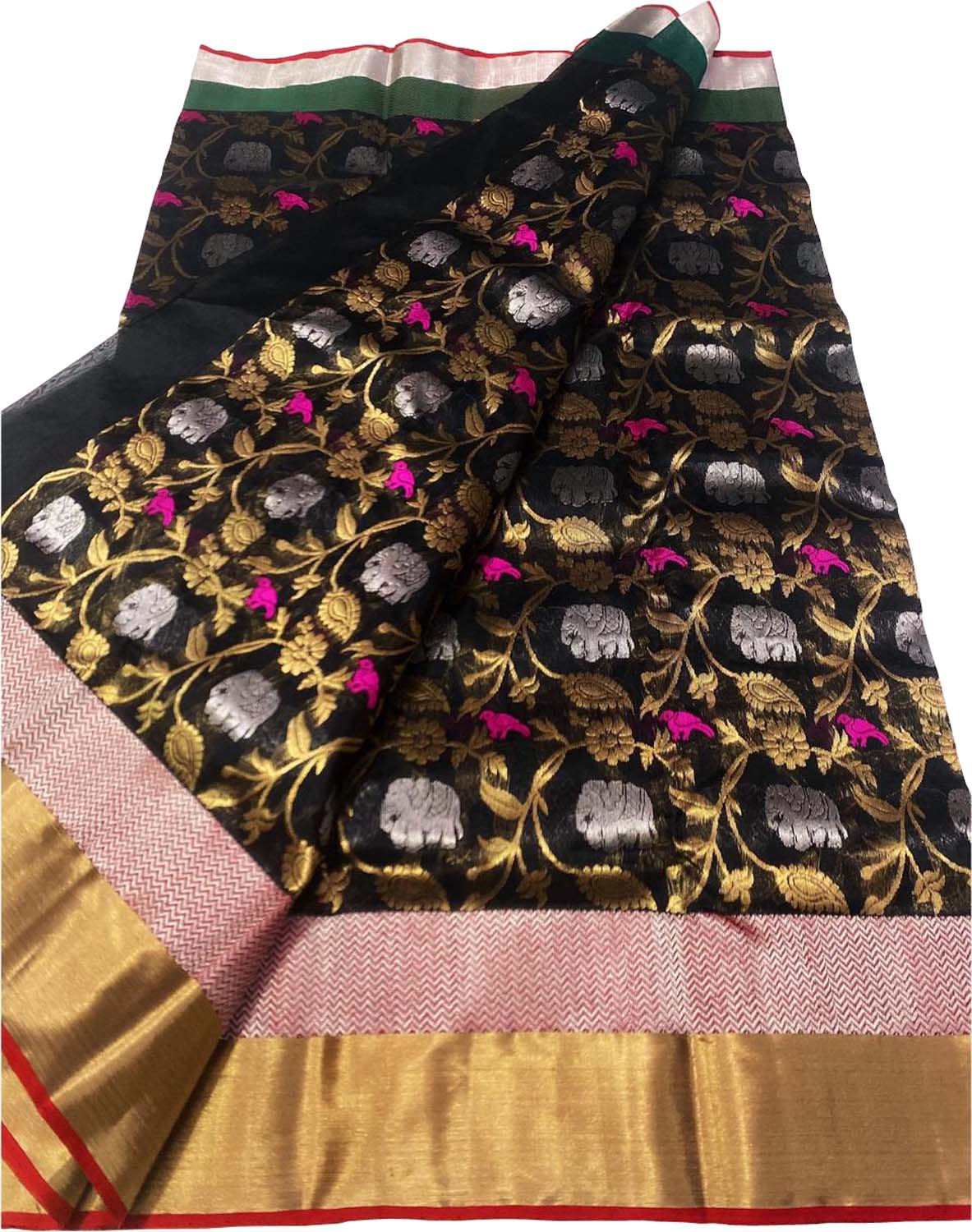 Stunning Black Chanderi Silk Saree - Handloom Beauty - Luxurion World