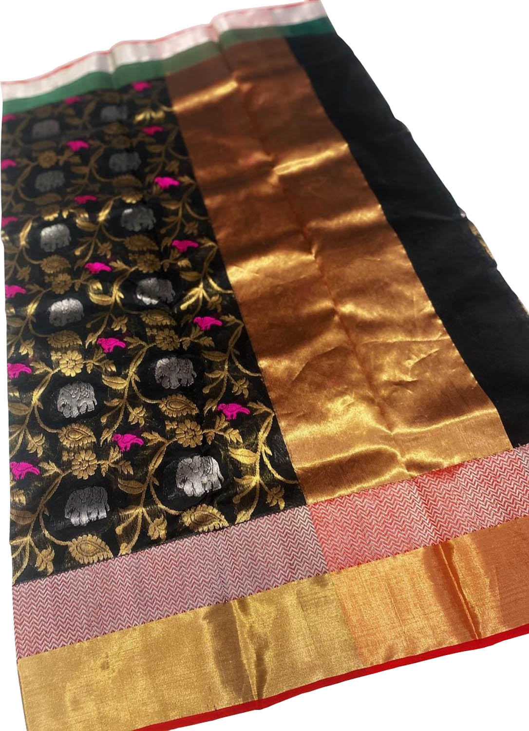 Stunning Black Chanderi Silk Saree - Handloom Beauty - Luxurion World