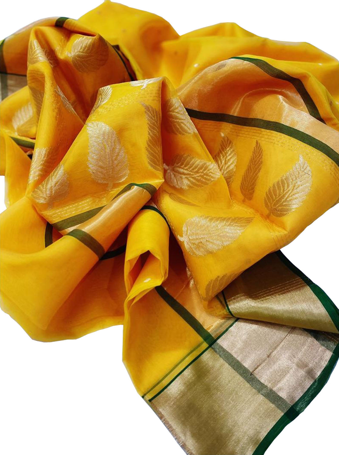 Yellow Chanderi Handloom Pure Katan Organza Silk Saree - Luxurion World