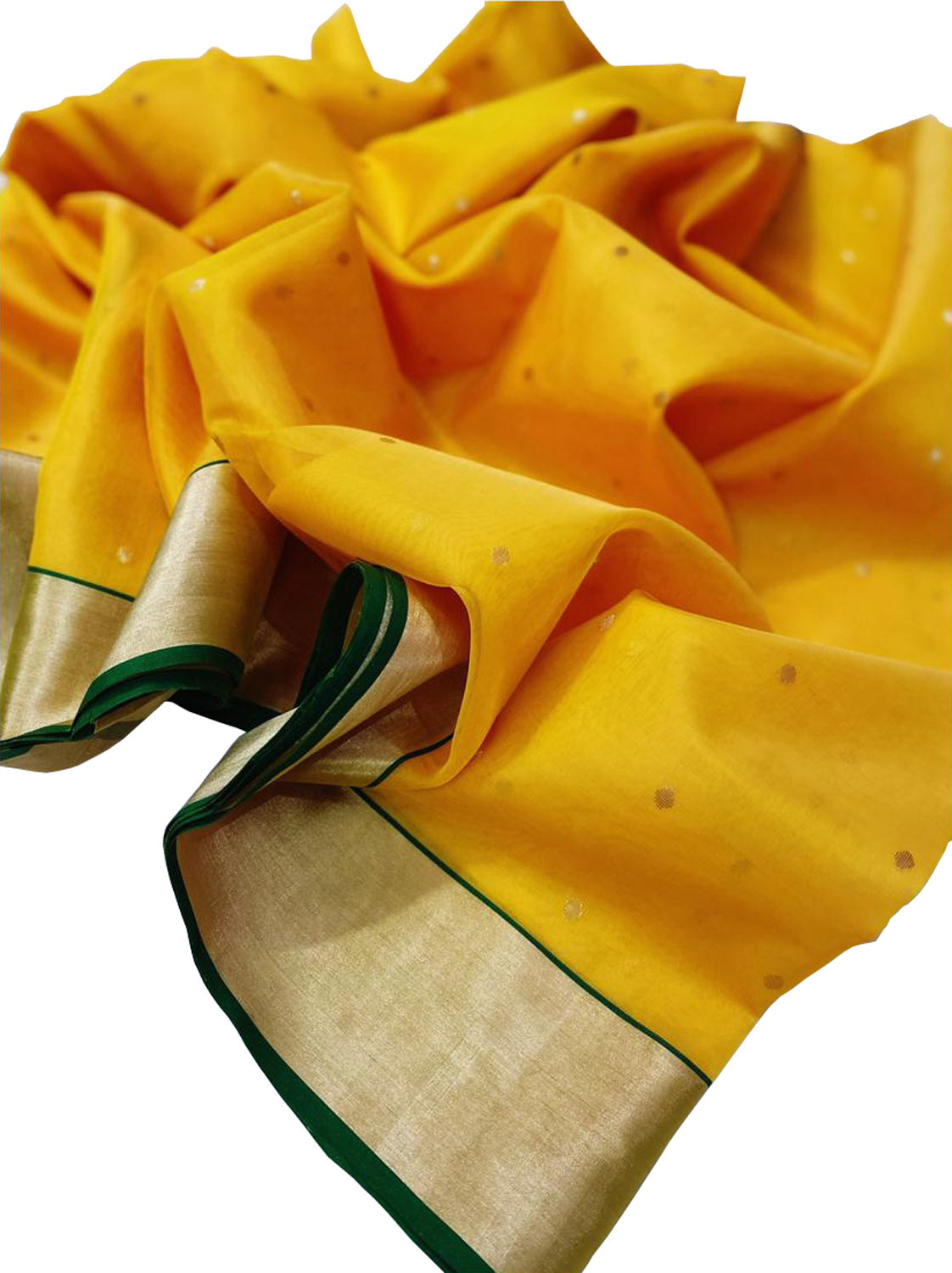 Yellow Chanderi Handloom Pure Katan Organza Silk Saree - Luxurion World