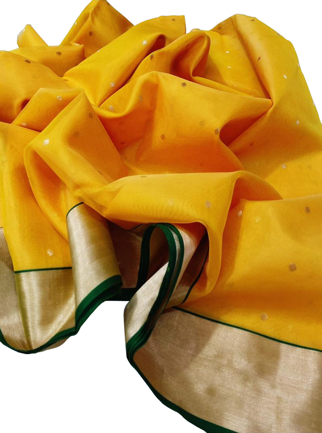 Yellow Chanderi Handloom Pure Katan Organza Silk Saree - Luxurion World
