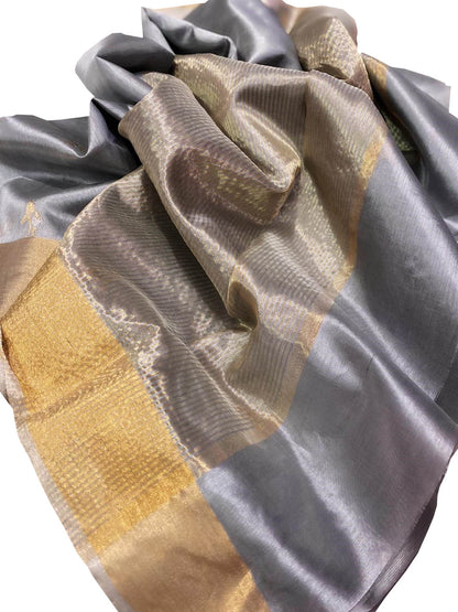Elegant Grey Chanderi Silk Saree - Luxurion World