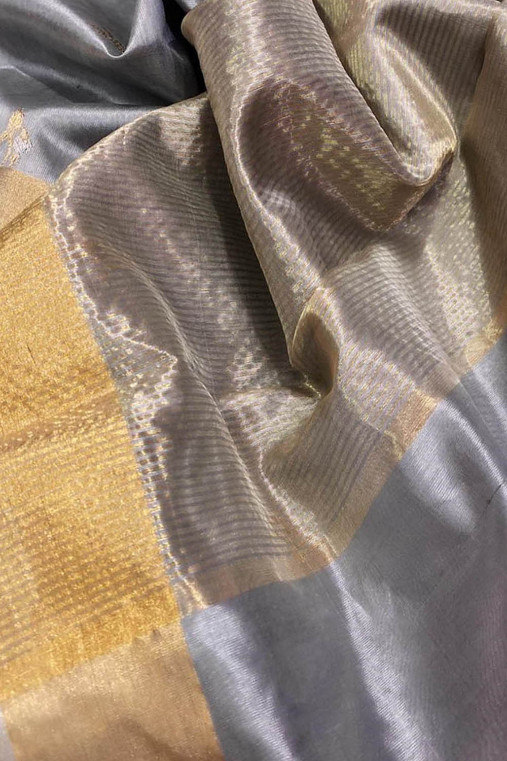 Elegant Grey Chanderi Silk Saree - Luxurion World