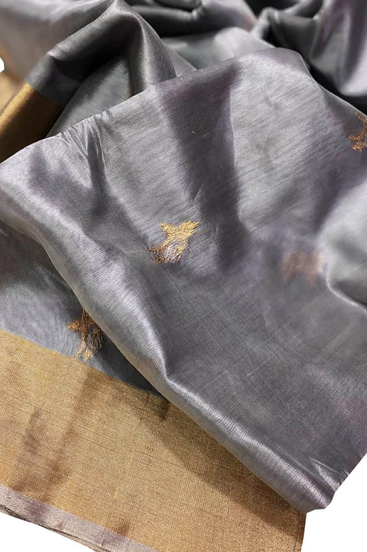 Elegant Grey Chanderi Silk Saree - Luxurion World