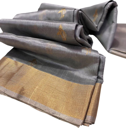 Elegant Grey Chanderi Silk Saree - Luxurion World
