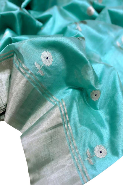 Blue Chanderi Handloom Silk Saree - Pure Elegance - Luxurion World