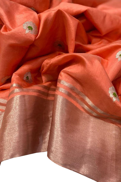 Exquisite Orange Chanderi Silk Saree - Handloom Beauty - Luxurion World