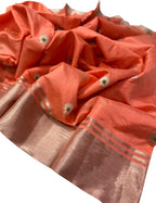 Exquisite Orange Chanderi Silk Saree - Handloom Beauty - Luxurion World
