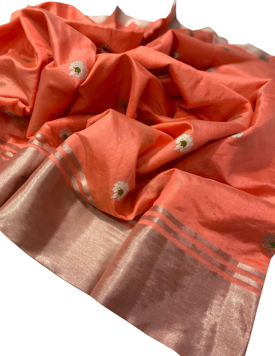 Exquisite Orange Chanderi Silk Saree - Handloom Beauty - Luxurion World
