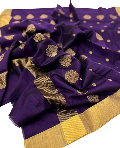 Blue Chanderi Silk Cotton Saree - Handloom Pure Elegance - Luxurion World